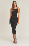 The Ariella Ribbed Backless Bodycon Dress in black is one of the best things we've ever showcased! This soft and stretchy ribbed knit fabric dress has a high square neckline and a curve-hugging silhouette that falls to a mini hem. Adjustable spaghetti straps meet in the middle across a wide, open back. 