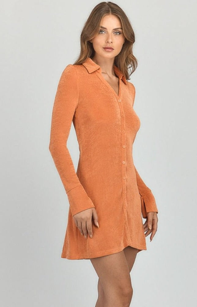 If you need to simply compliment your everyday look, then look no further. The Saige Slinky Jersey Button Shirt Dress is a must have for your wardrobe. Saige is made of a stretchy jersey knit and comes with a collared V-neckline. She has a buttoned up fitted bodice and slight flare at the hem. This mini dress can be layered up for the colder months and worn right through to summer by paring with strappy sandals. 
