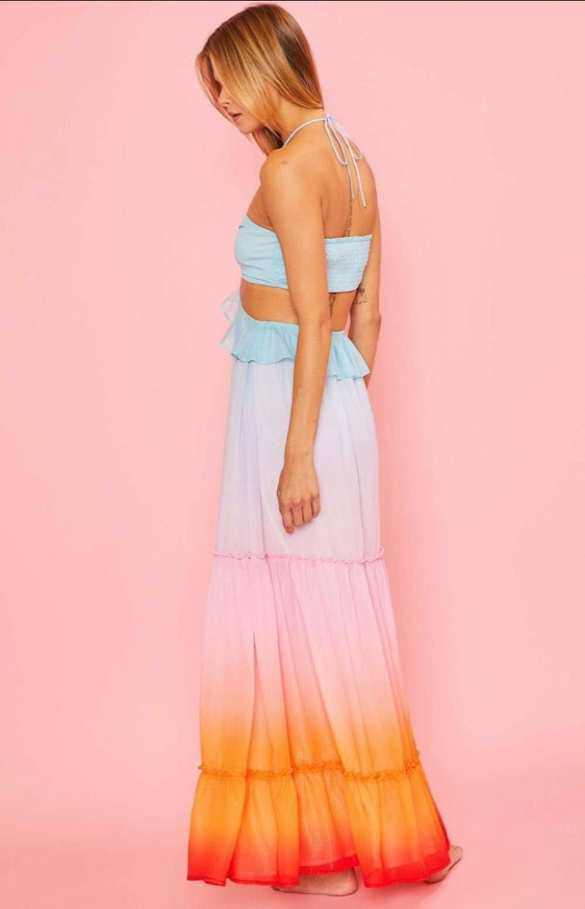 rainbow ombre maxi dress Rainbow Ombre One Shoulder Maxi Dress