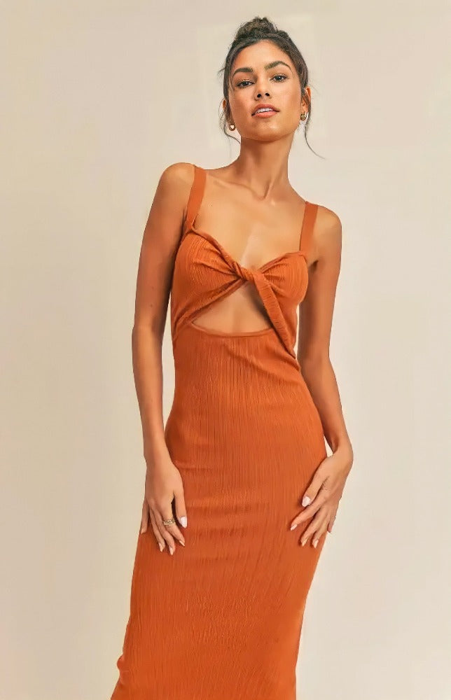 Style Twist Orange Twist Front Cutout Midi Dress